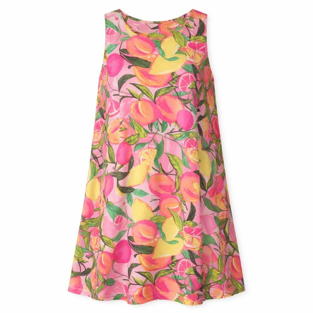 Pappagallo Citrus Fruit Print Sleeveless Shift Lined Pink Multi Dress Size L